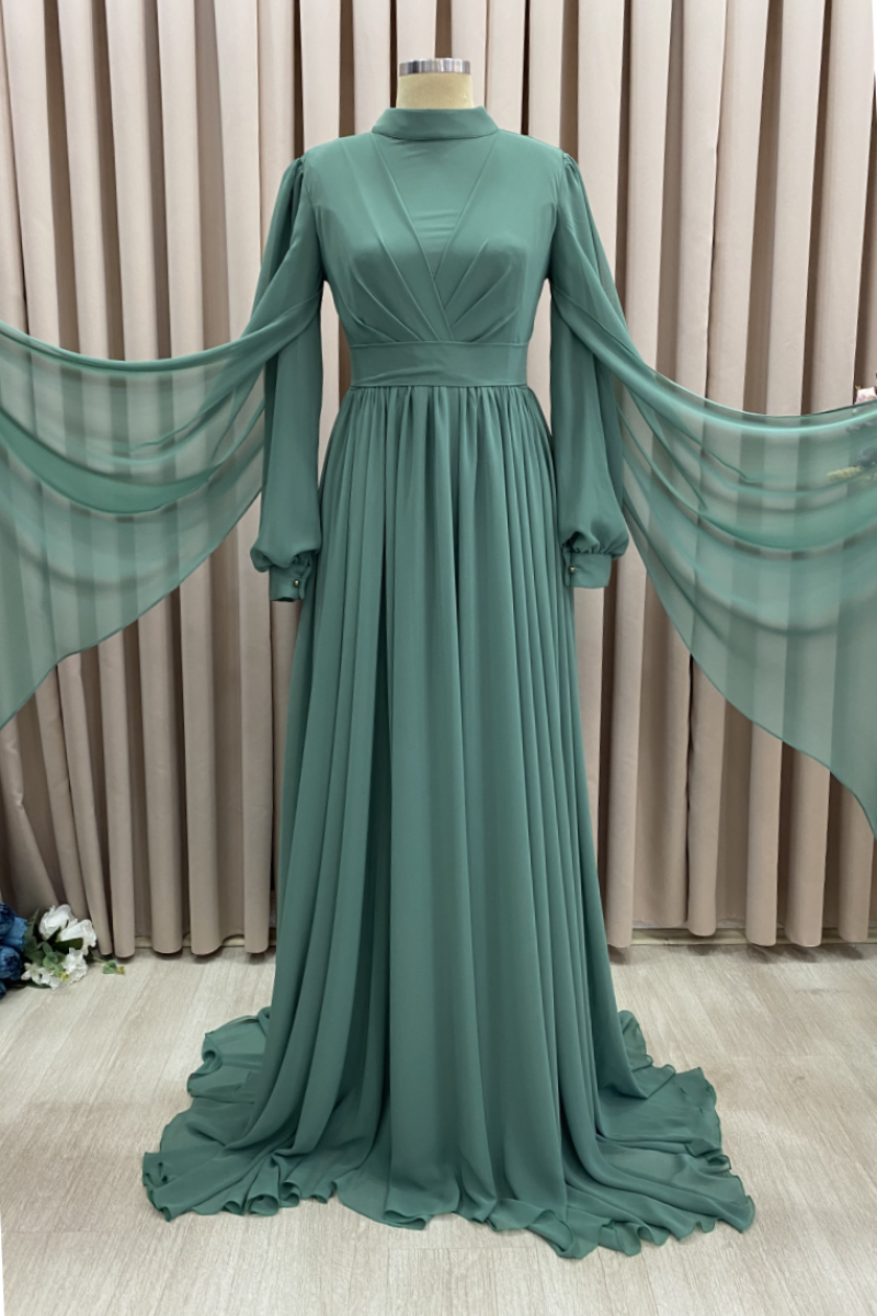 Bağcık detaylı şifon abiye